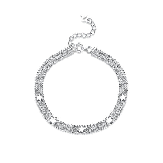 Five-pointed Star Full Bead Chain Silver Bracelet for Women