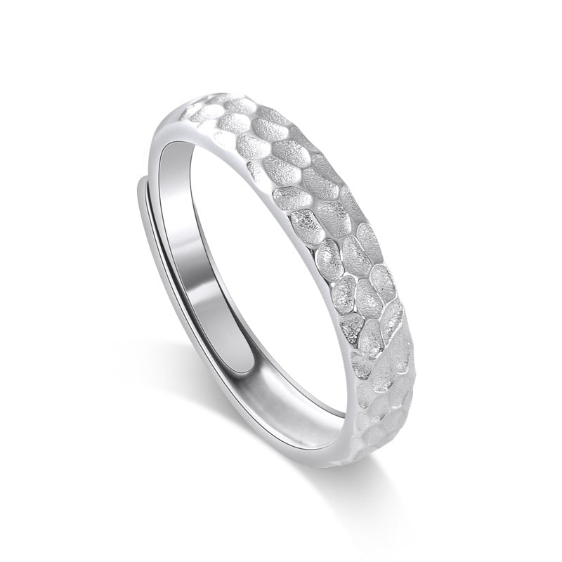Irregular Concave-convex Texture Silver Couple Ring for Women