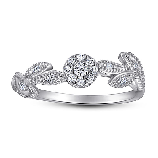 Zircon Flower and Leaf Silver Ring
