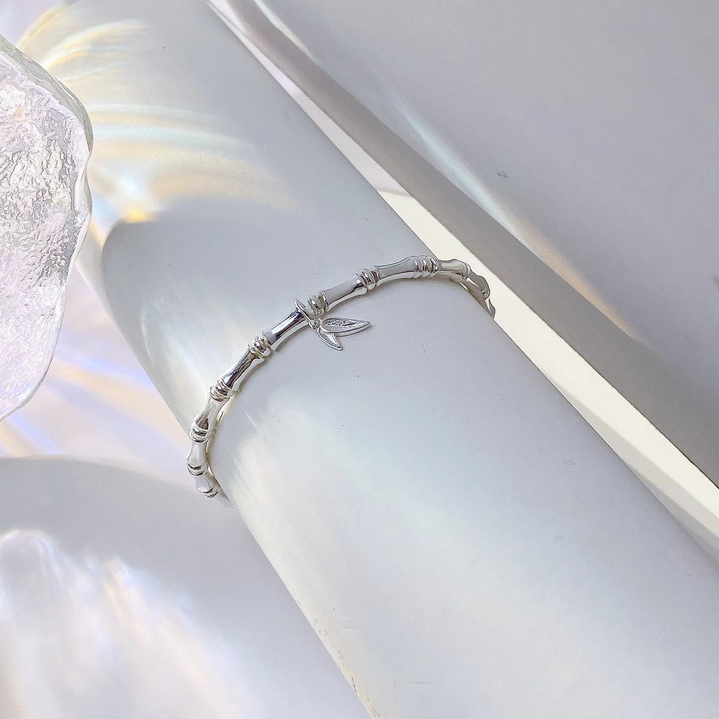 Bamboo with Leaf Silver Bracelet for Women