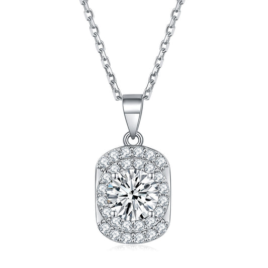 Arc Rectangle with Colourful Round Zircon Pendant Silver Necklace for Women