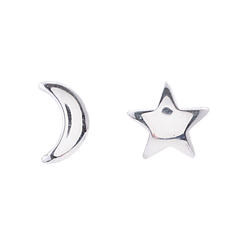 Mini Star Moon Silver Studs Earrings for Women