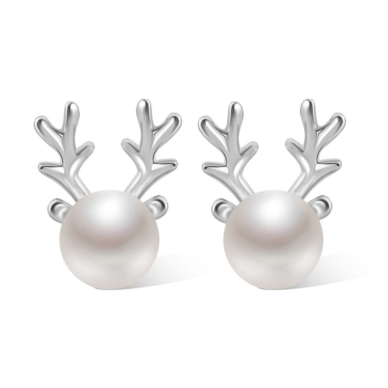 Freshwater Pearl Elk Silver Stud Earrings for Women