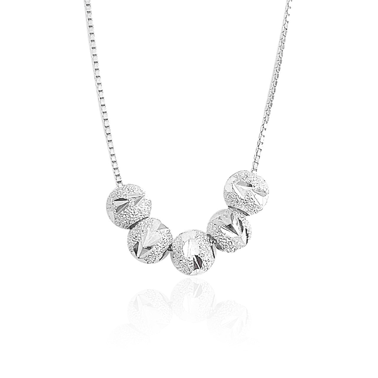 Carvings Craft Five Beads Pendant Silver Necklace for Women