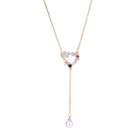 Zircon Garland with Pearl Tassel Silver Necklace for Women