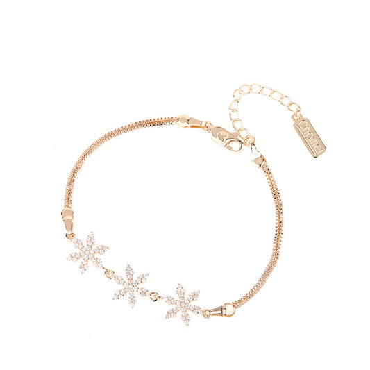 Three Zircon Snowflake Silver Bracelet for Women