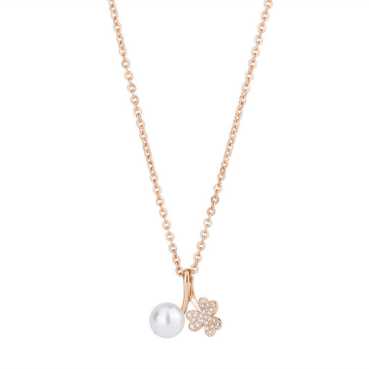 Zircon Clover with Pearl Silver Necklace for Women