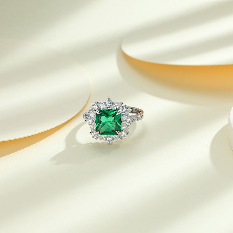 Colourful Princess Cut Zircon Soleste Halo Silver Ring for Women
