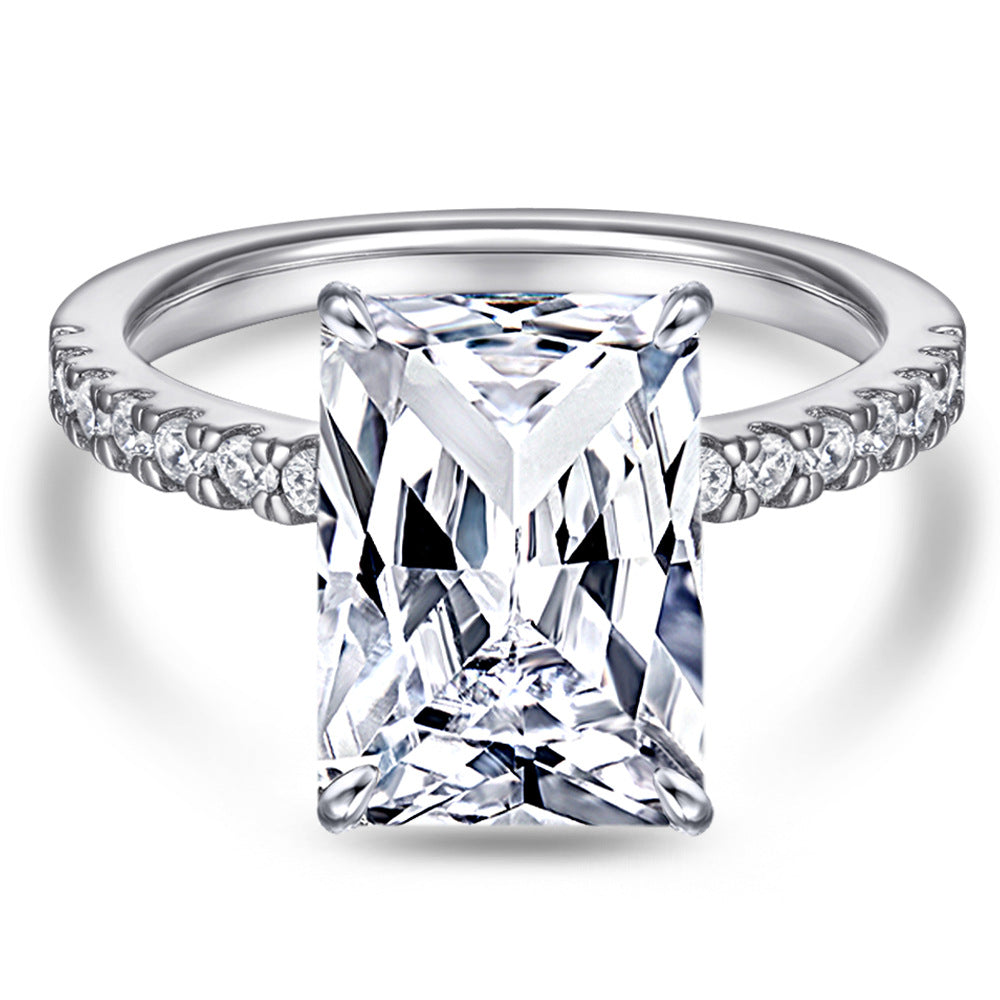 (4.25CT) Ice Cut Rectangular Zircon Cathedral Silver Ring for Women
