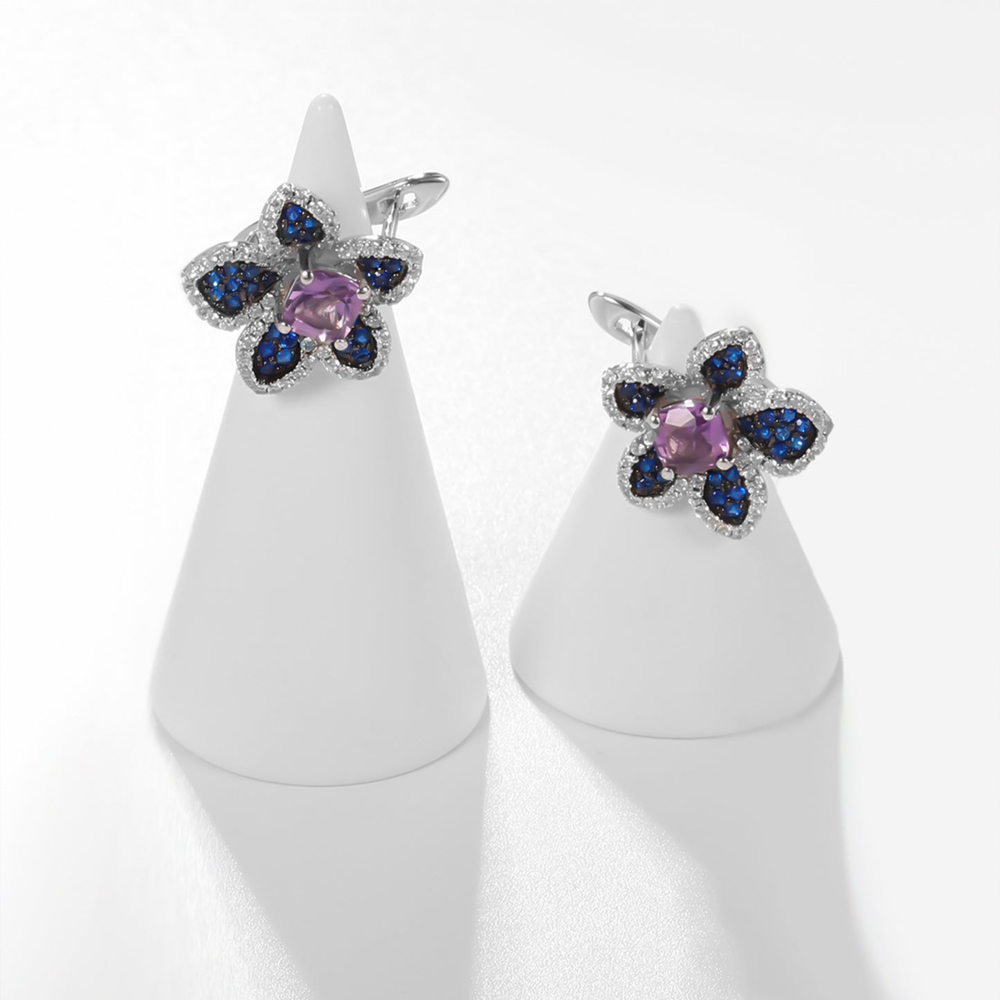 Simple Natural Style Inlaid Colourful Gemstoes Floral Sterling Silver Studs Earrings for Women