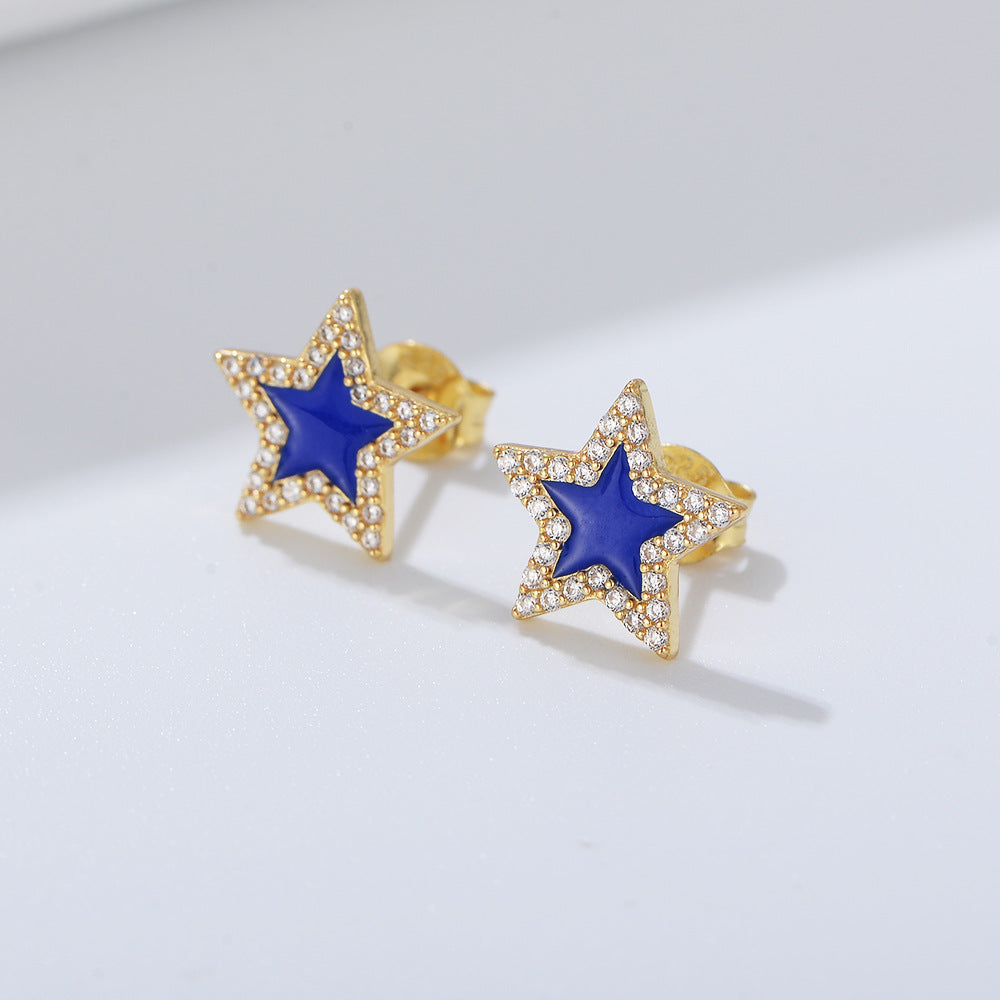 Colourful Star with Zircon Silver Studs Earrings for Women