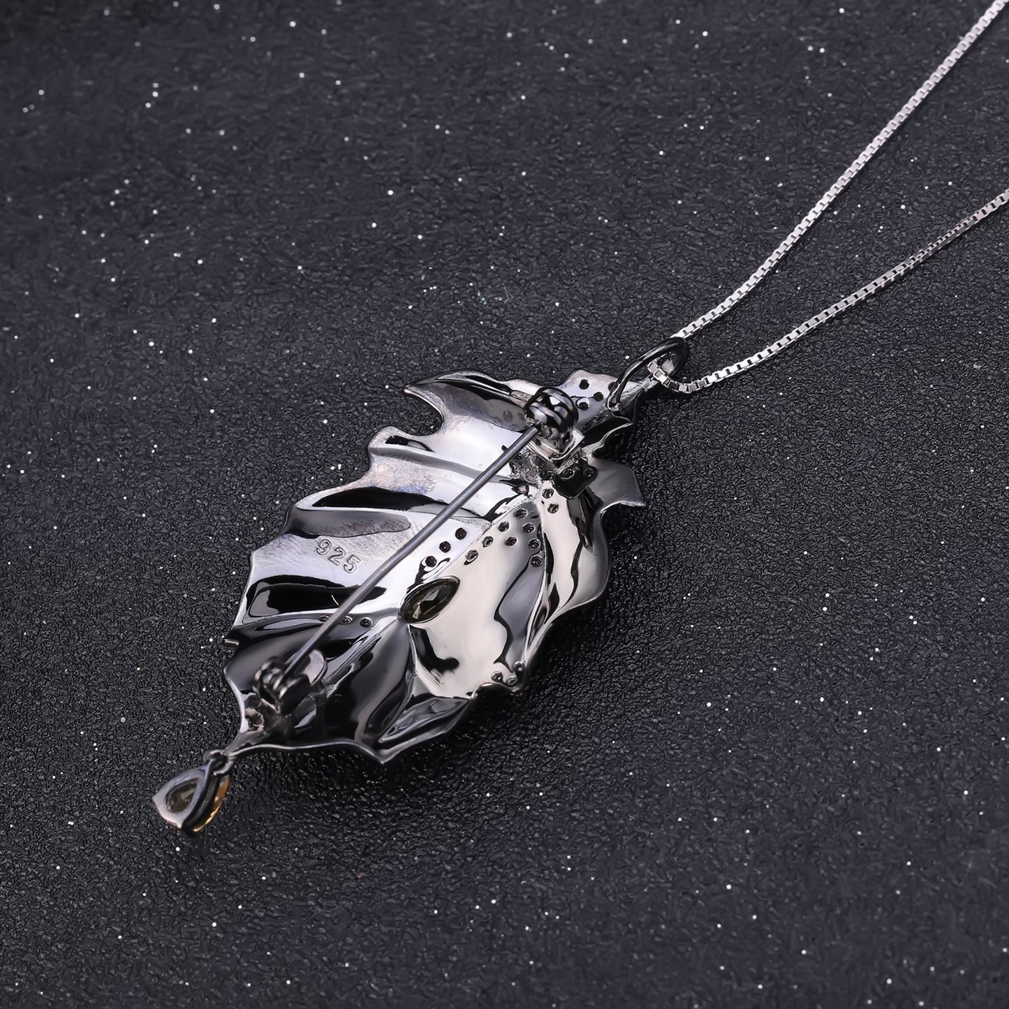 Italian Jewelry Design Brooch Pendant Dual-use Inlaid Natural Crystal Leaf Pendant Silver Necklace for Women