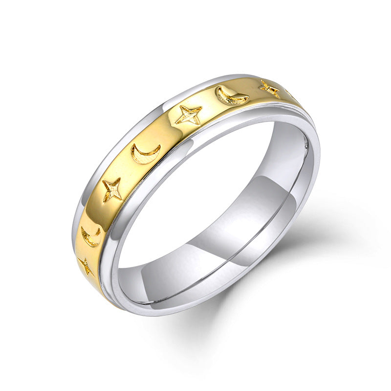 Moon Star Pattern Silver Ring for Women