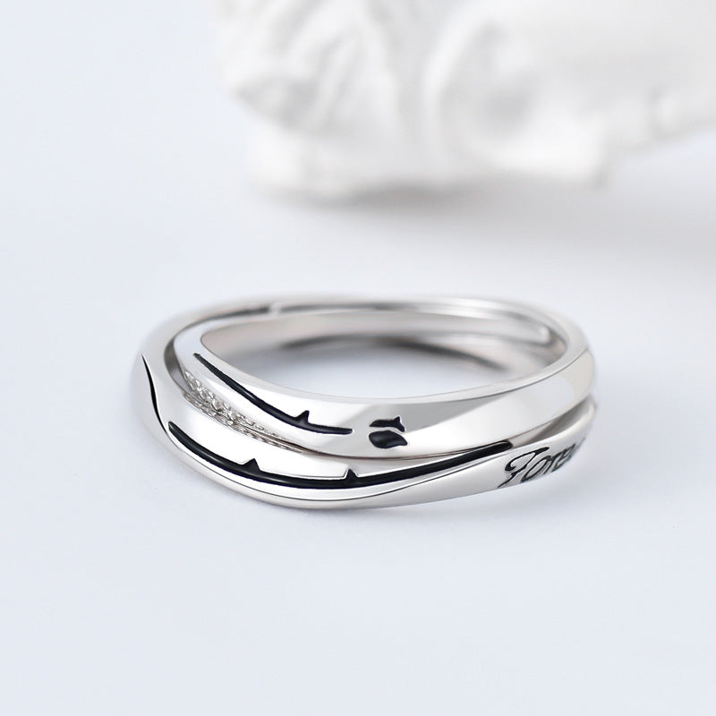 Mobius with Zircon and Letter Pattern Silver Couple Ring for Women