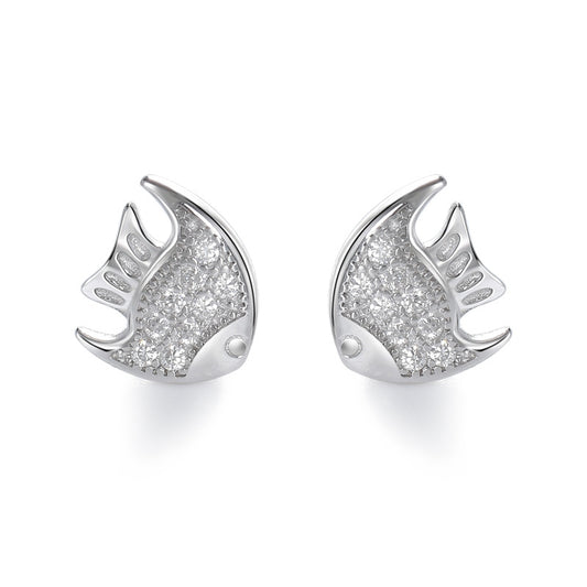 Zircon Little Angelfish Silver Stud Earrings for Women