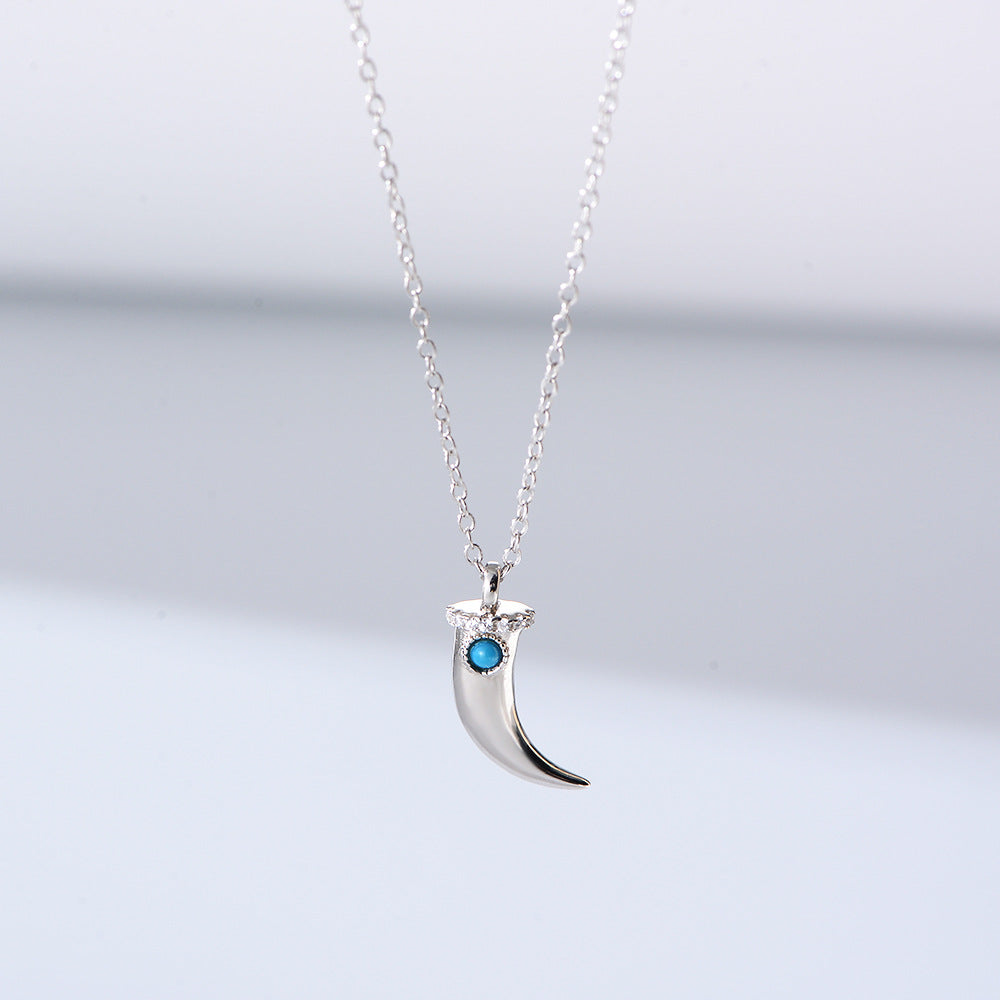 Turquoise Crescent Pendant Sterling Silver Necklace for Women