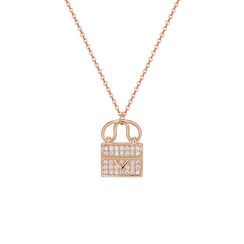 Zircon Small Bag Pendant Silver Necklace for Women