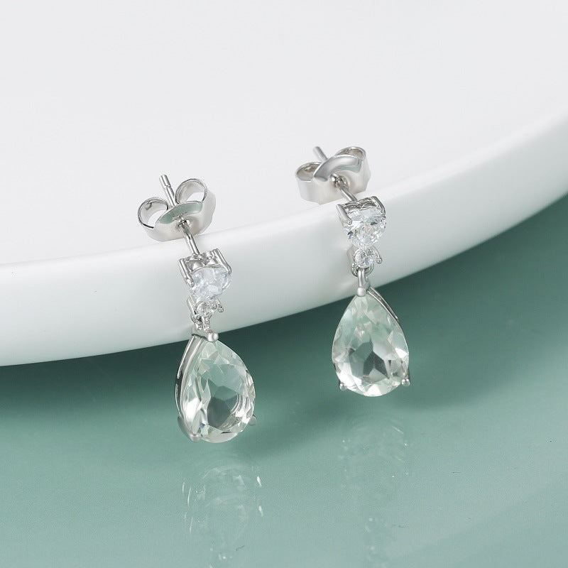 Natural Cystal Pear Drop Silver Drop Earrings for Women