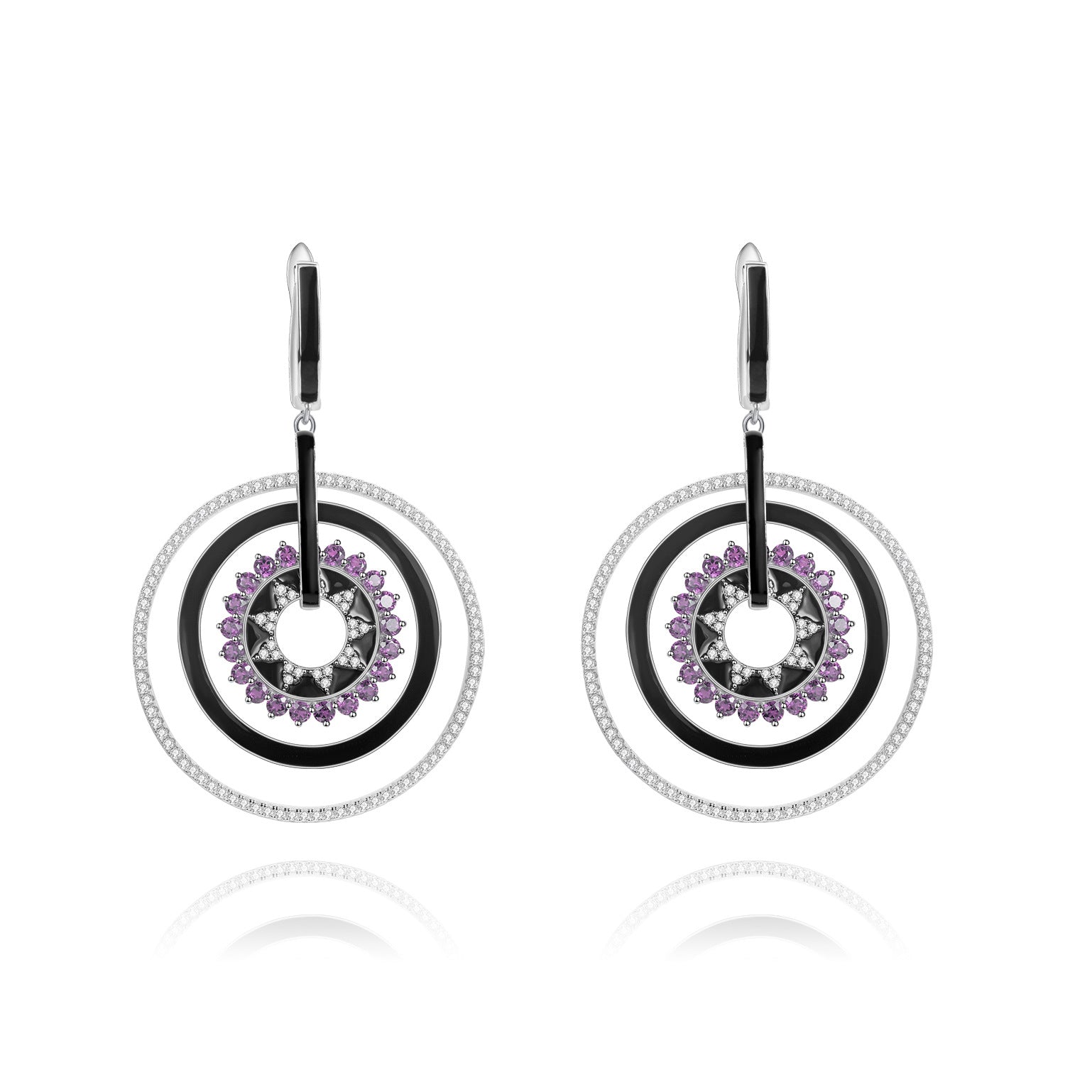 Colourful Gemstones Enamel Ring Design Silver Drop Earrings for Women