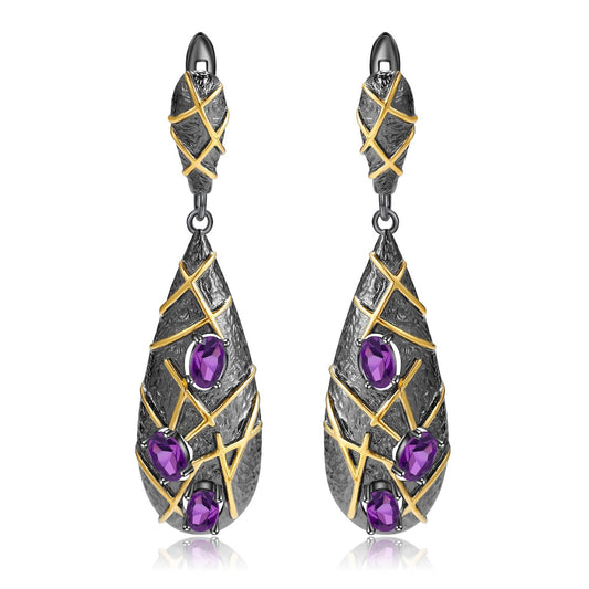 Italian Style Inlaid Colourful Gemstones Water Droplet Sterling Silver Earrings for Women