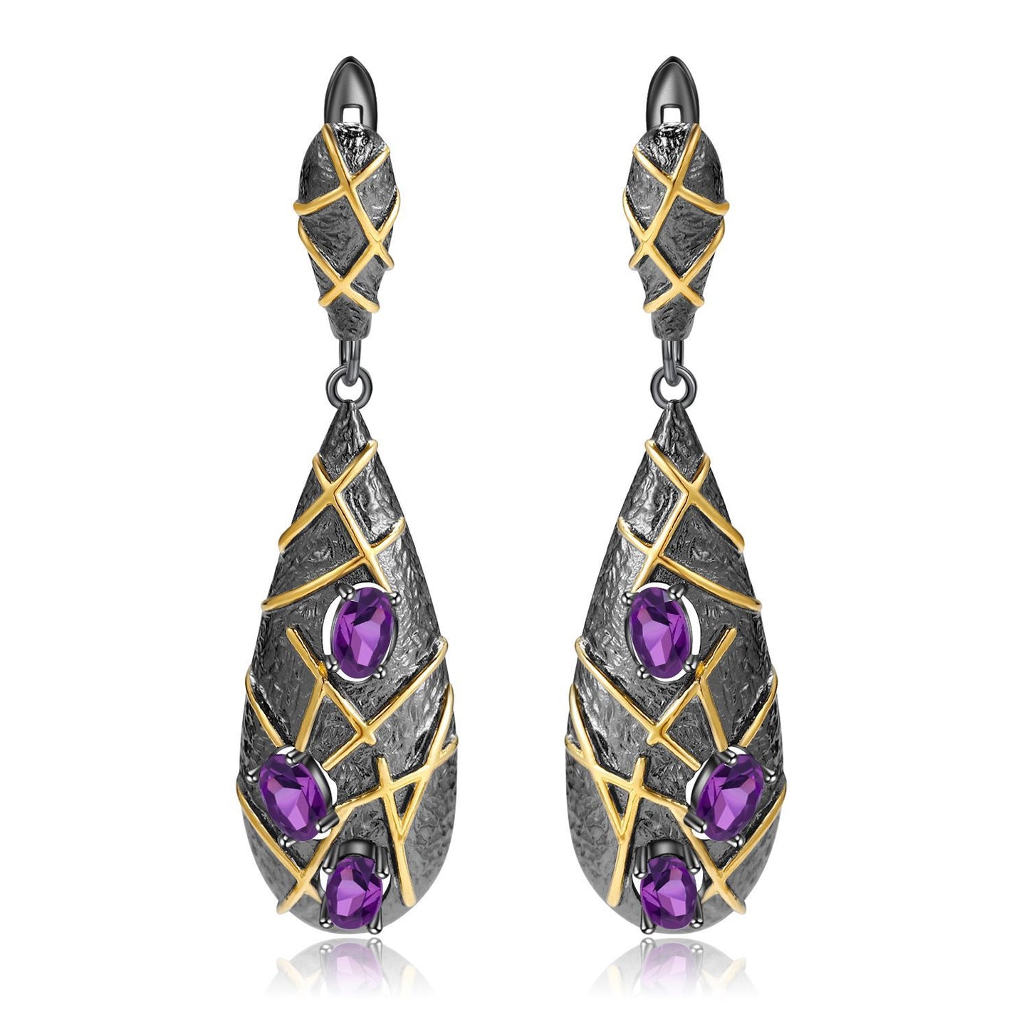 Italian Style Inlaid Colourful Gemstones Water Droplet Sterling Silver Earrings for Women