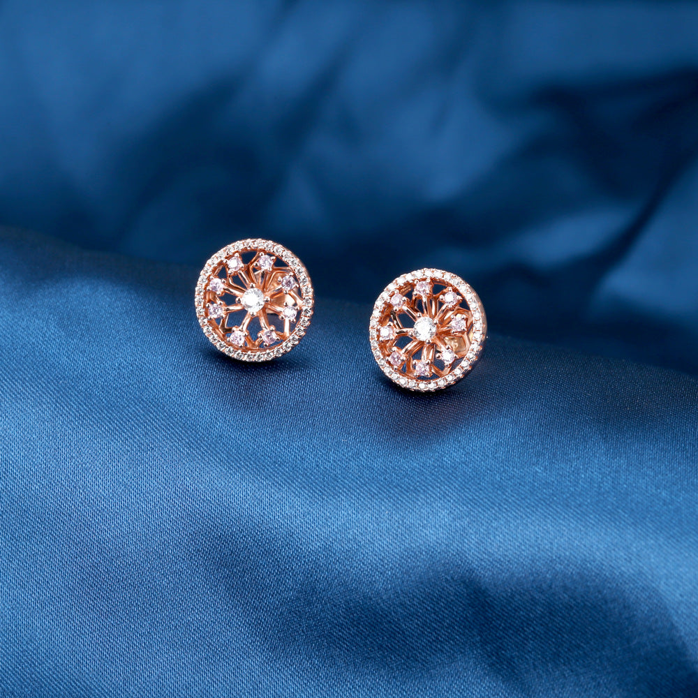 Zircon Hollow Flower Pattern Circle Silver Studs Earrings for Women