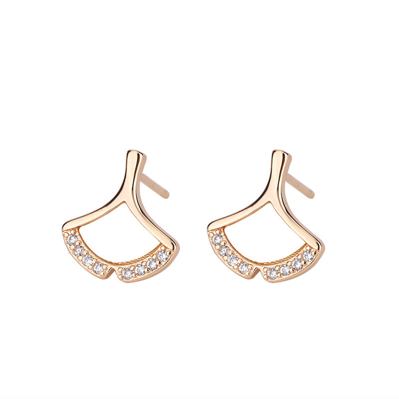 Mother of Pearl Ginkgo with Zircon Silver Studs Earrings for Women