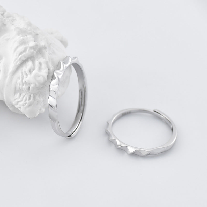 Concave-convex Wave Silver Couple Ring for Women