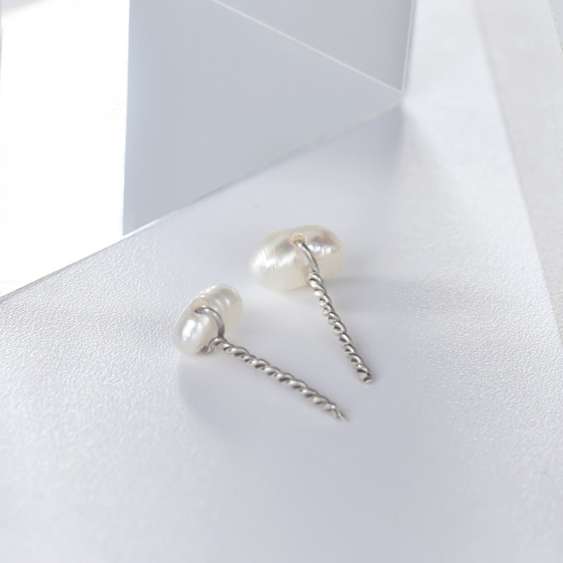 Natural Baroque Pearl Irregular Bead Silver Stud Earrings for Women