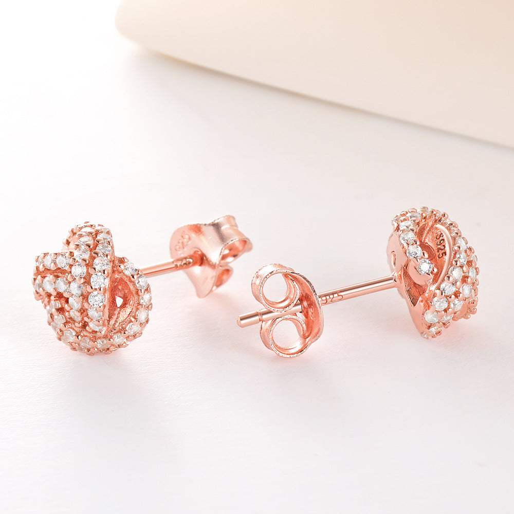 Zircon Circular Knot Silver Studs Earrings for Women
