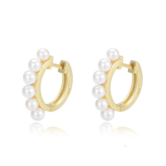 Row Pearls Sterling Silver Studs Earrings for Women