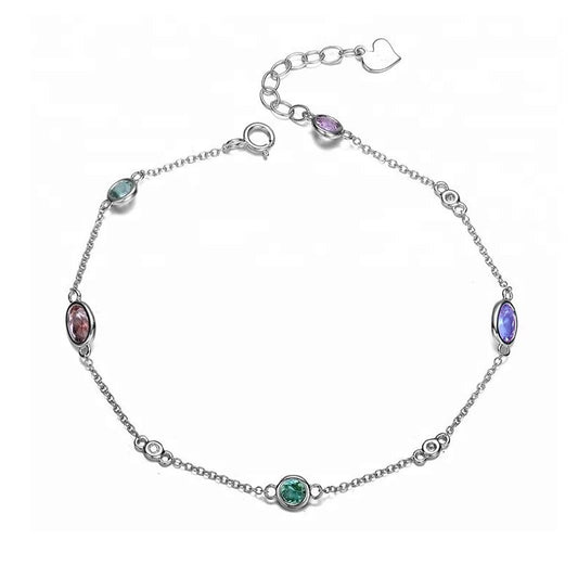 Colourful Round and Oval Zircon Silver Bracelet for Women