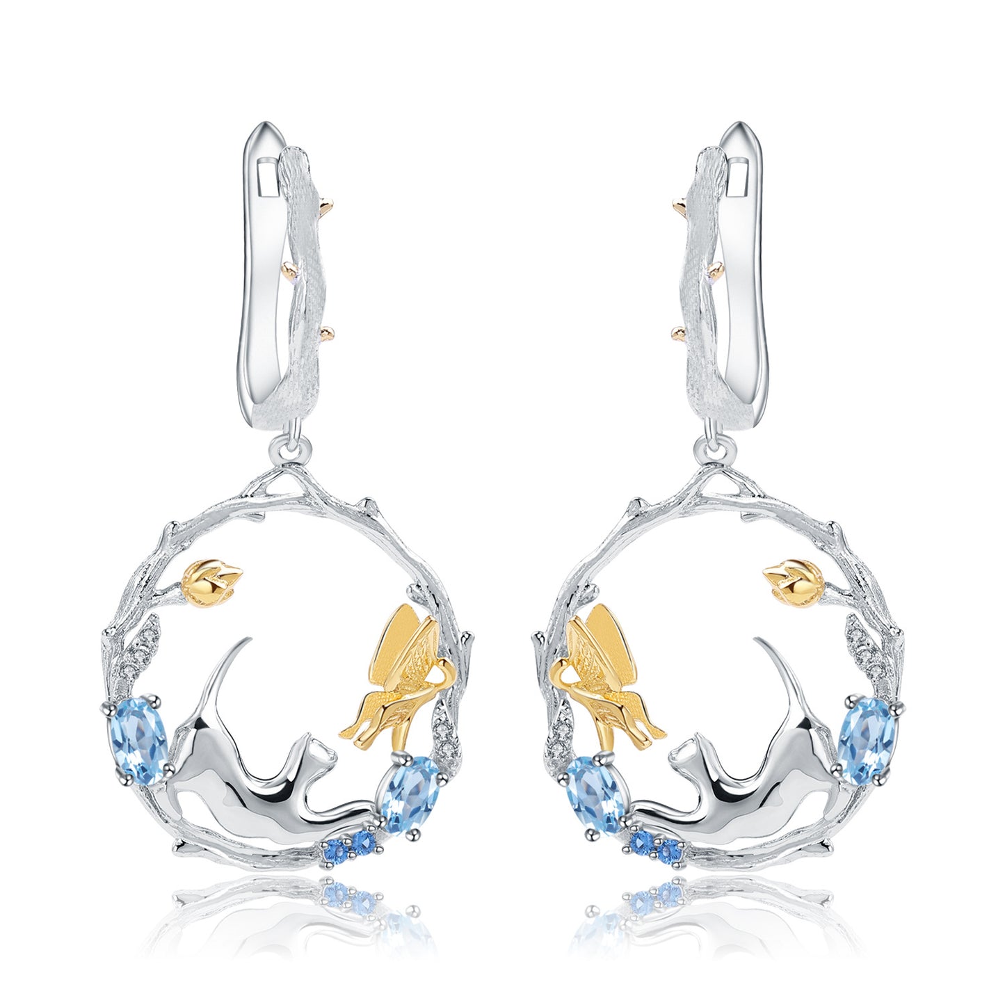 Animal Design 925 Silver Topaz Drop Earrings for women