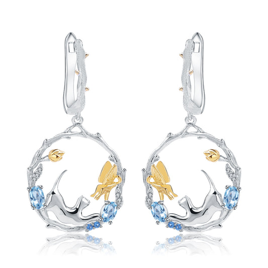 Animal Design 925 Silver Topaz Drop Earrings for women