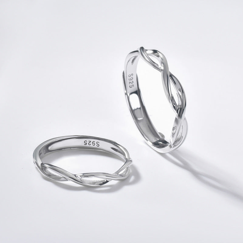 Interwoven Line Design Silver Couple Ring