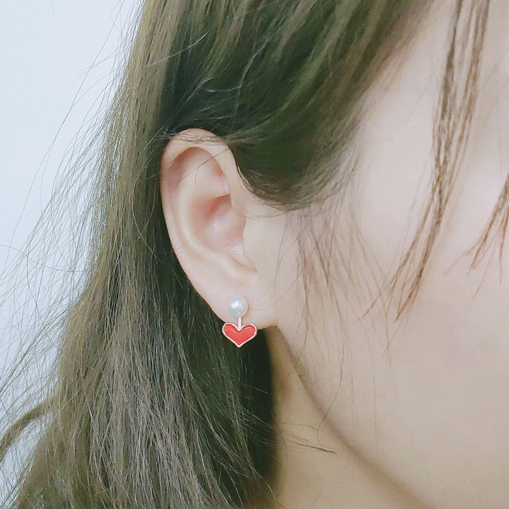 Colourful Heart with Pearl Sterling Silver Studs Earrings for Women