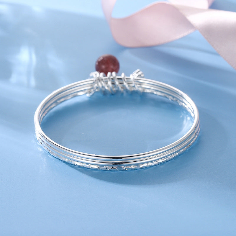 Strawberry Crystal and Lotus Seedpod Lotus Seed Pendants Silver Bracelet for Women