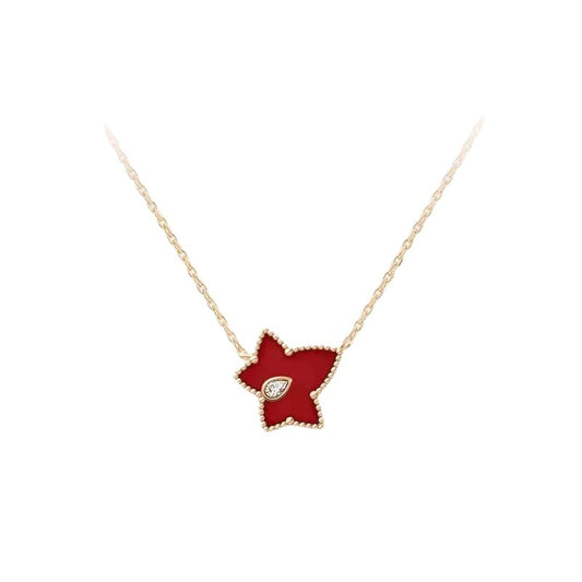 Maple Leaf with Zircon Pendant Silver Necklace for Women