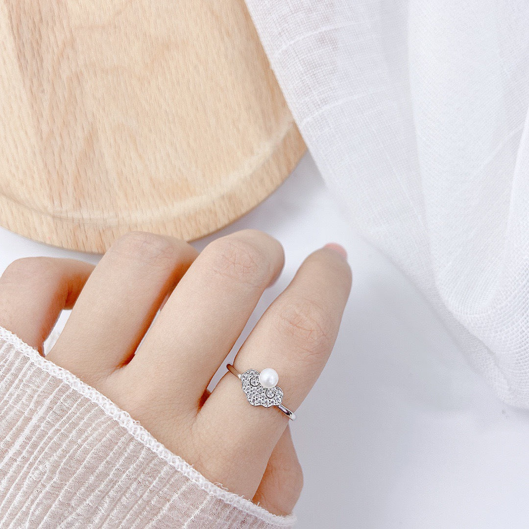 Fortune Lock with Natural Pearl Silver Ring for Women