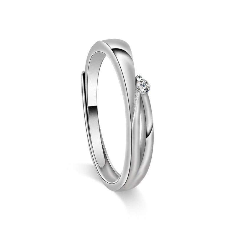 Ribbon Design with Zircon Silver Couple Ring