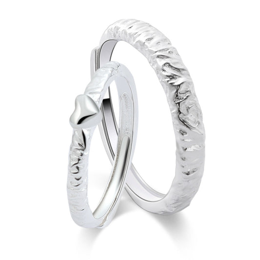 Irregular Sugar Paper Texture Design Silver Couple Ring for Women