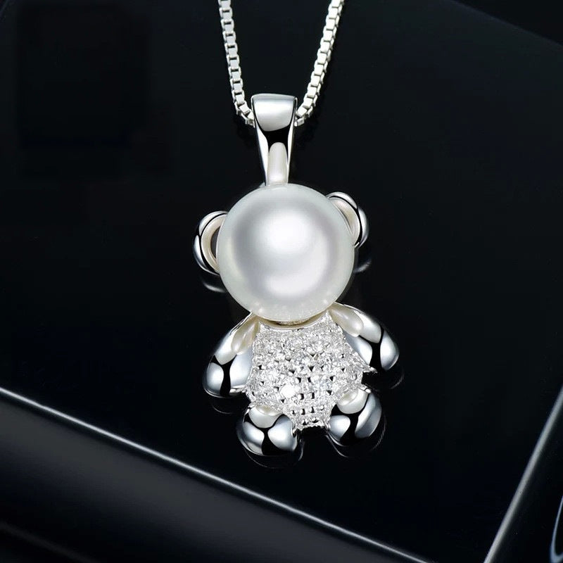 (Pendant Only) Pearl Bear Silver Pendant for Women