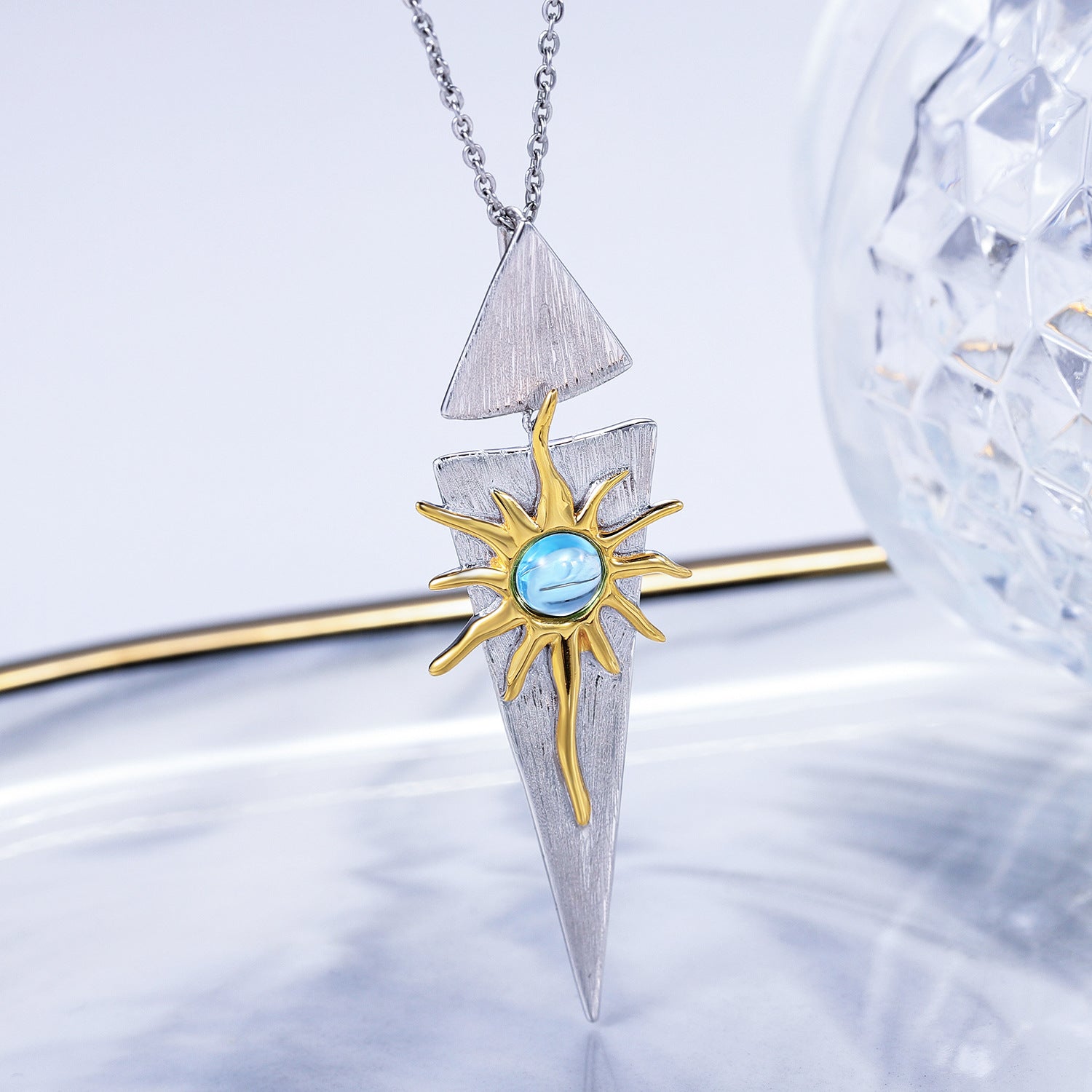 Creative-niche Design Jewelry Inlaid Colourful Gemstone Sun Goddess Pendant Sterling Silver Necklace for Women