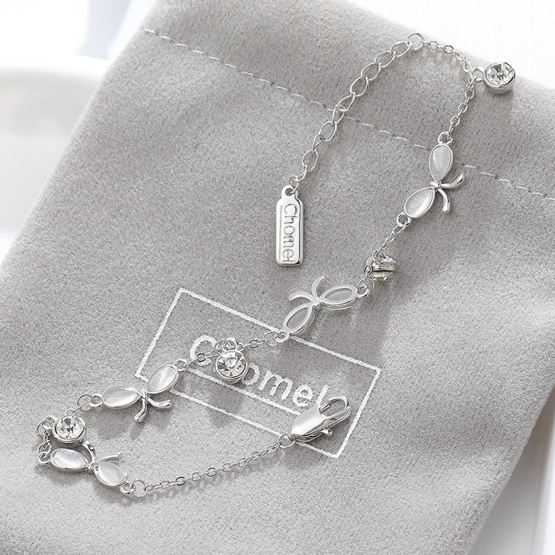 Mother of Pearl Butterfly with Zircon Silver Bracelet for Women