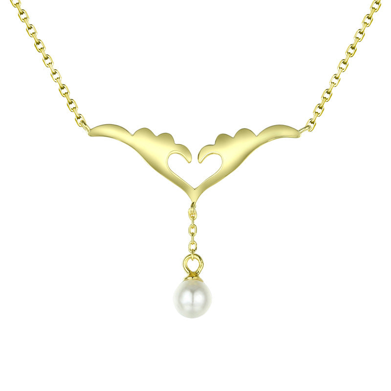 Love Wings Tassel Natural Pearl Silver Necklace for Women