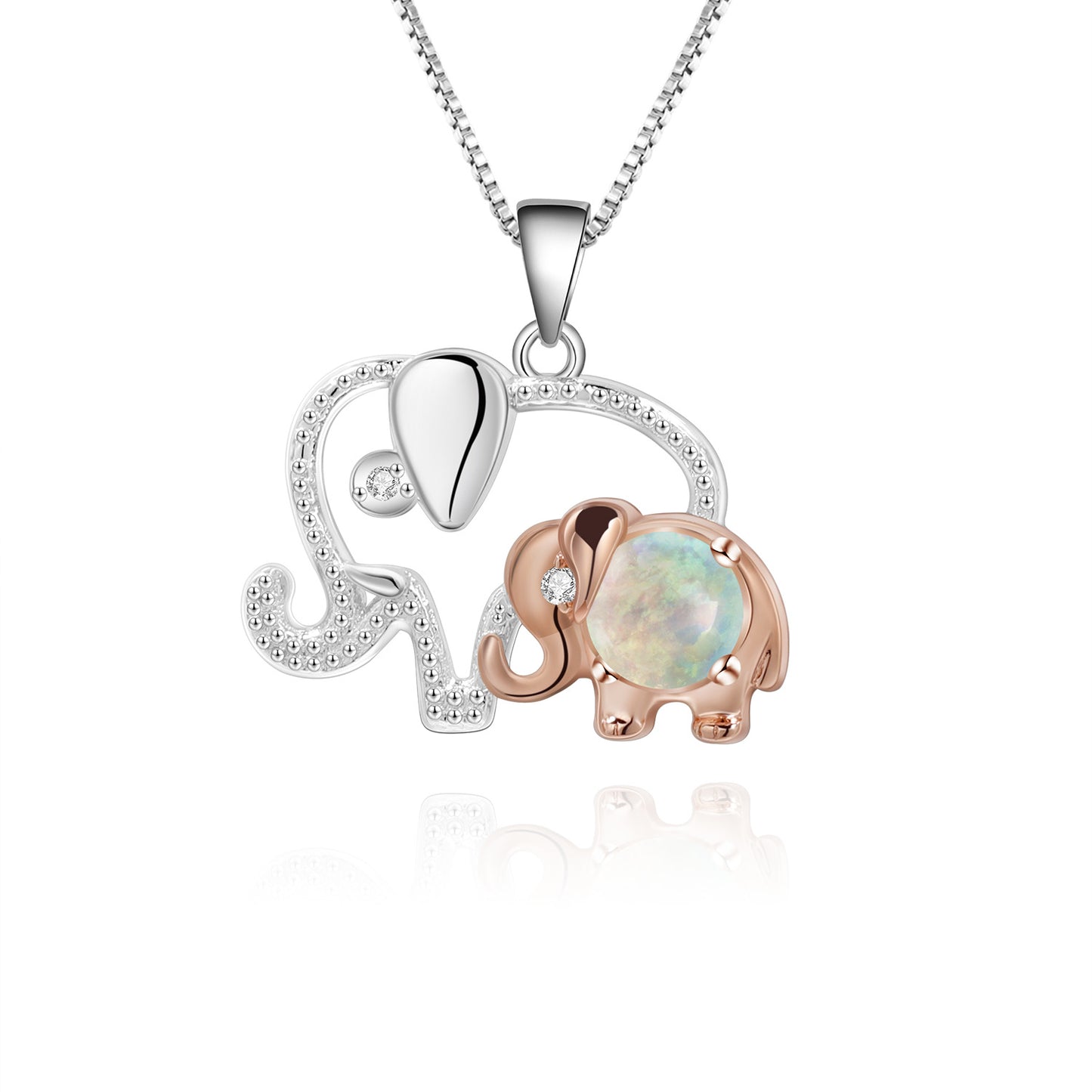Mother's Day Gift Light Luxury Fashion Design with Colourful Gemstone Mother and Baby Elephant Pendant Sterling Silver Necklace for Women