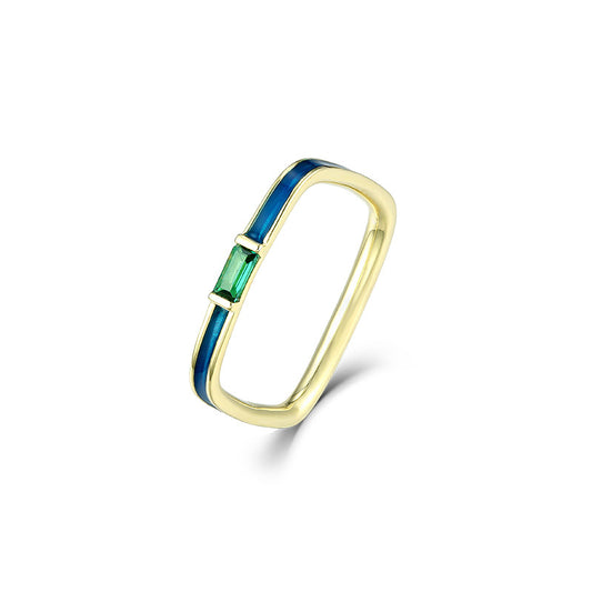 Blue Colour with Emerald Cut Zircon Square Silver Ring for Women