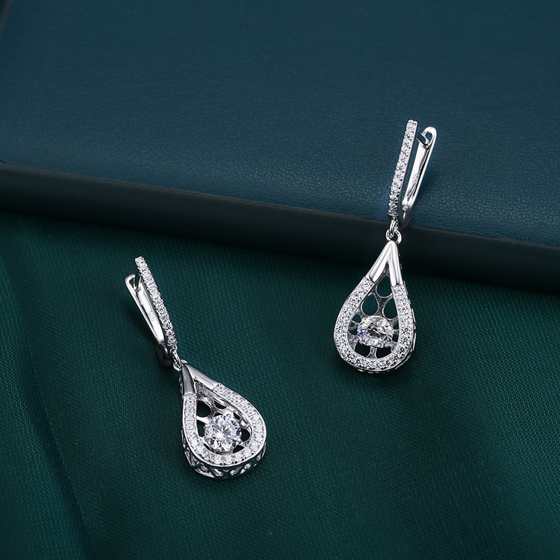 Zircon Hollow Pear Drop Silver Drop Earrings for Women