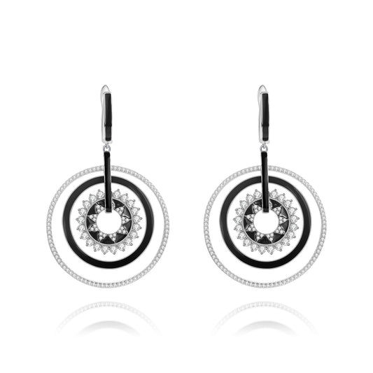 Colourful Gemstones Enamel Ring Design Silver Drop Earrings for Women