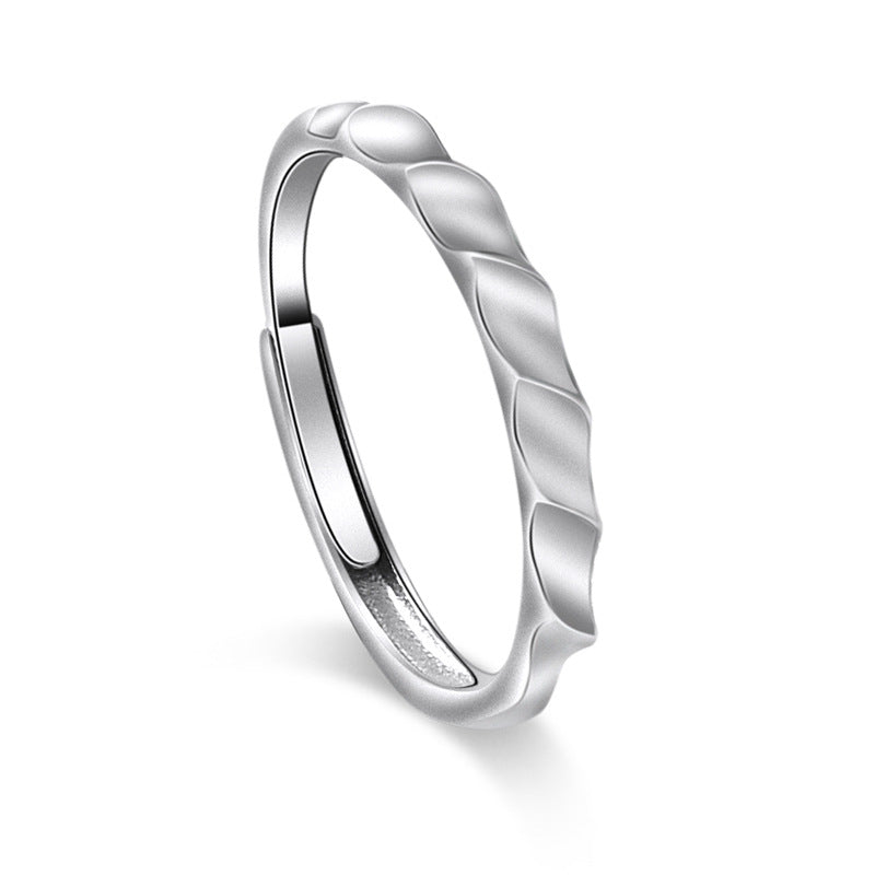 Concave-convex Wave Silver Couple Ring for Women